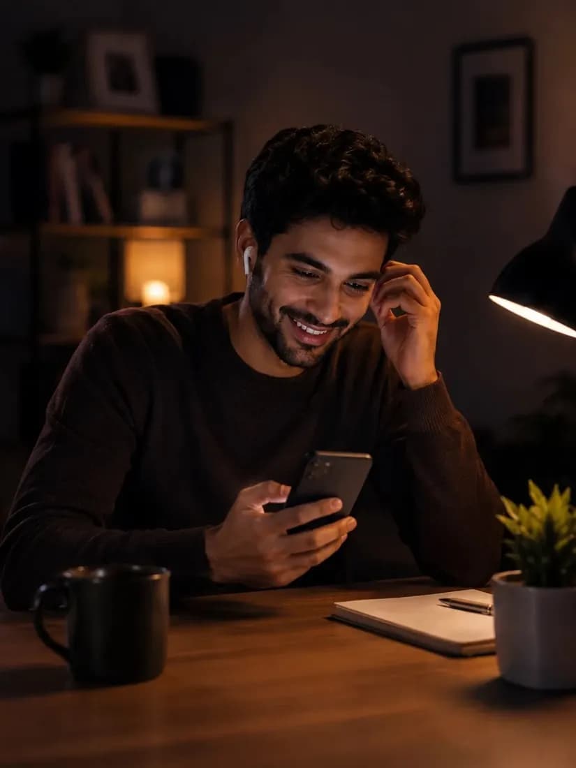 A man listening through one earbud while looking at his phone